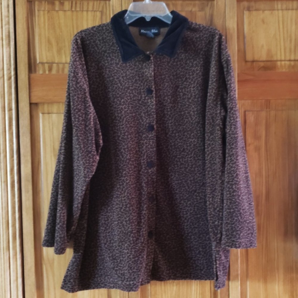 Moving Bleu vintage 1980s velour cheetah print top sz XL woman